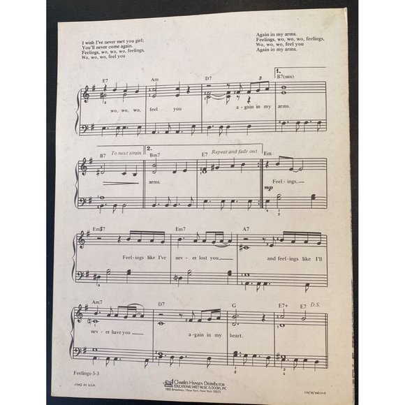 Vintage 1974 Sheet Music “Feelings” Recorded By Morris Albert and Andy Williams - Picture 3 of 3